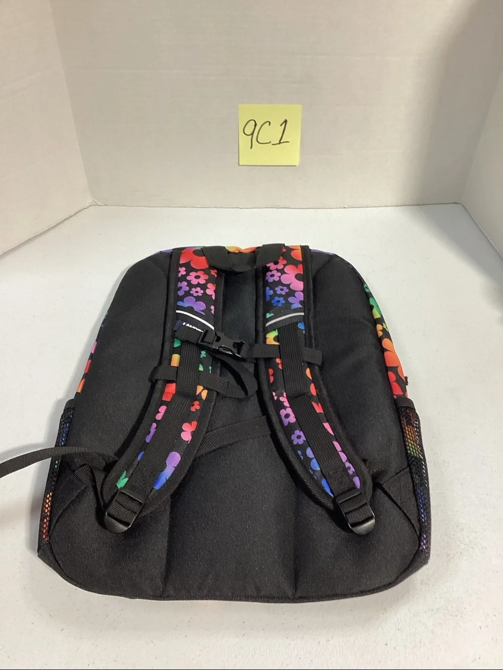 Lands' End Kids Rainbow Flower Backpack - Black with Multicolor Flowers